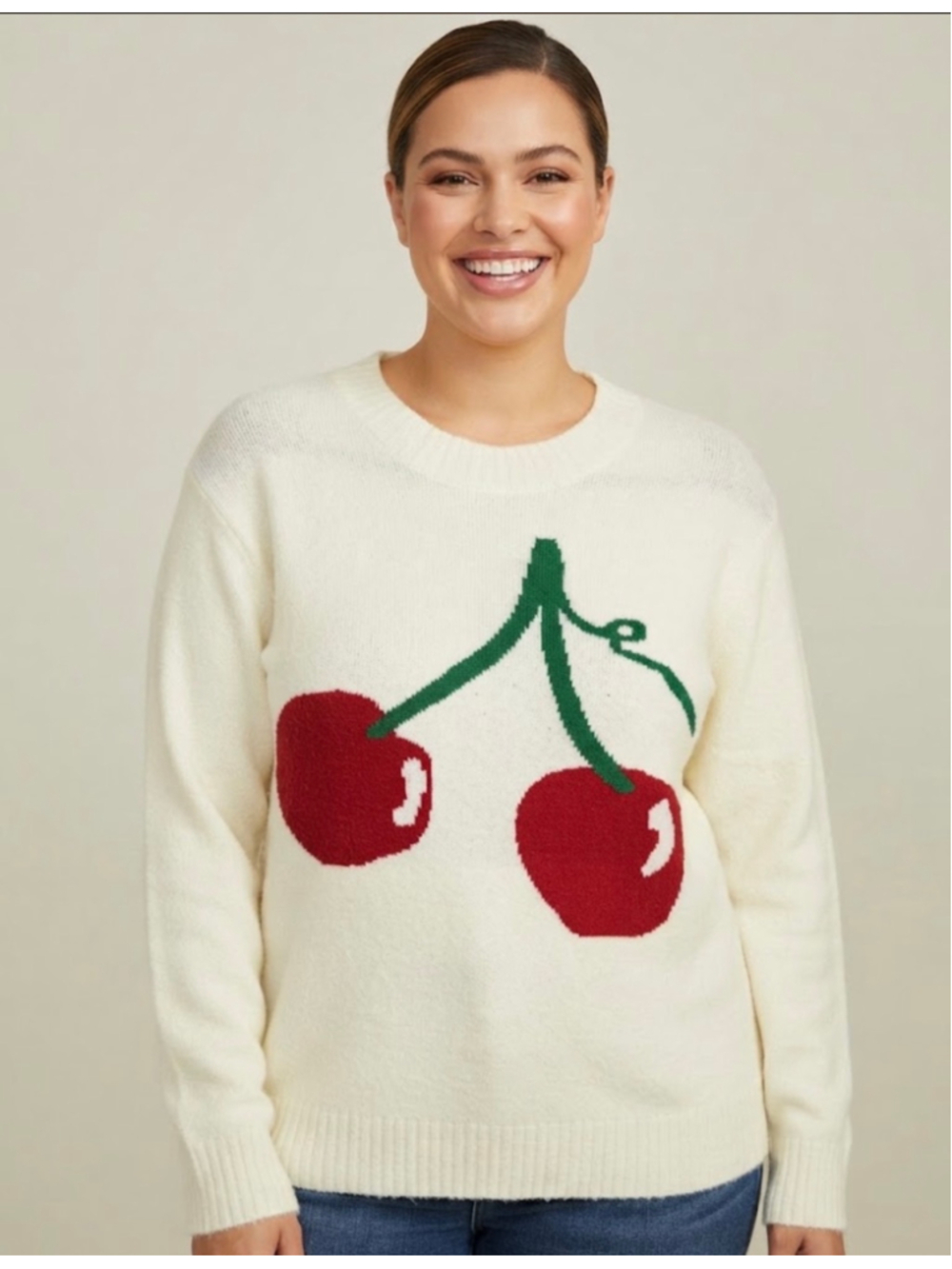 Fashion Nova Cherry Bomb Crew Neck Sweater White Red Size L
